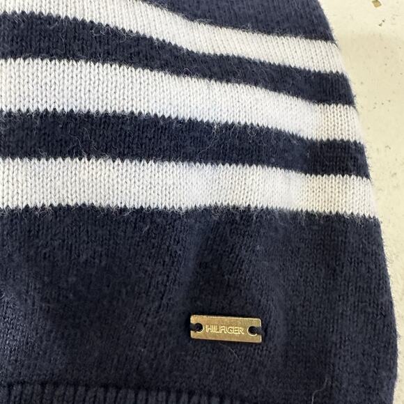 Tommy Hilfiger Top Women Medium Navy White Stripe Cotton Knit Preppy Nautical - Picture 11 of 12